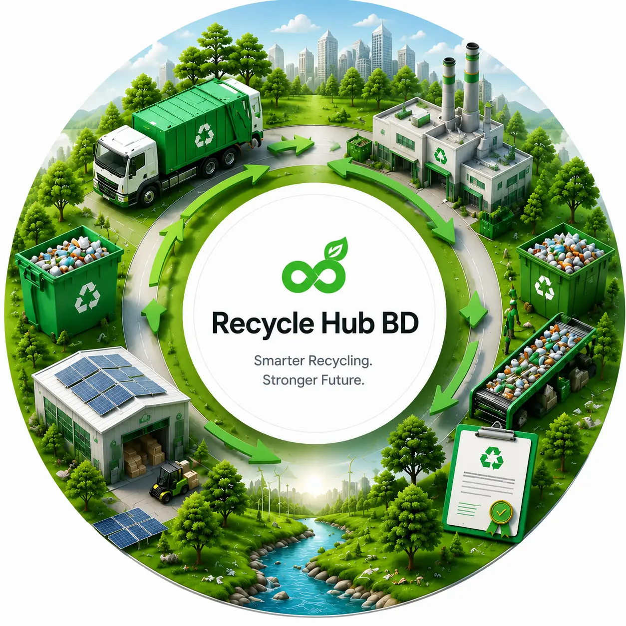 Recycle Hub Bangladesh circular ecosystem illustration